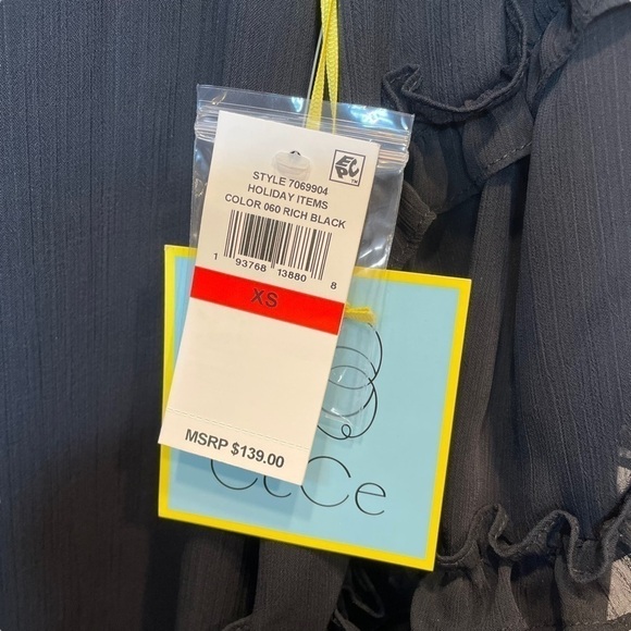 CeCe Ruffle Chiffon Shift Dress in Rich Black XS NWT NEW - Picture 4 of 7